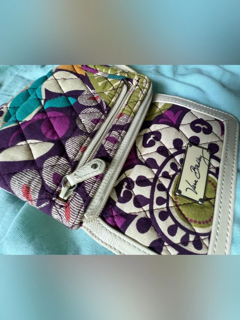 Vera Bradley Purple Floral Accent Trifold Wristlet